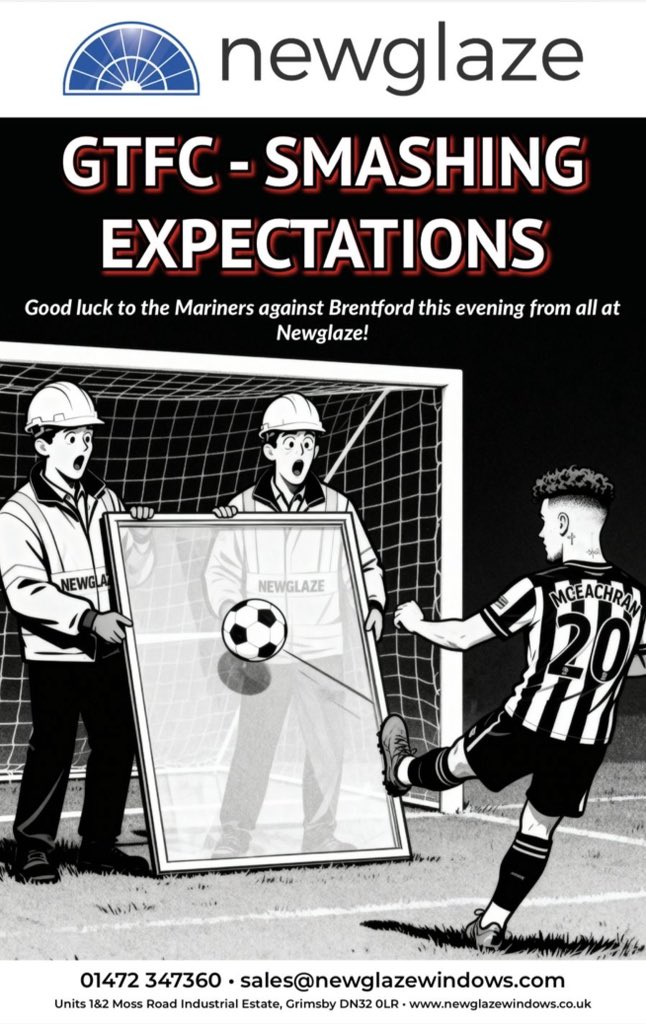 Good luck to the Mighty Mariners in our League Cup game against <a href="/BrentfordFC/">Brentford FC</a> tonight. Let’s get it done lads <a href="/officialgtfc/">Grimsby Town F.C.</a>