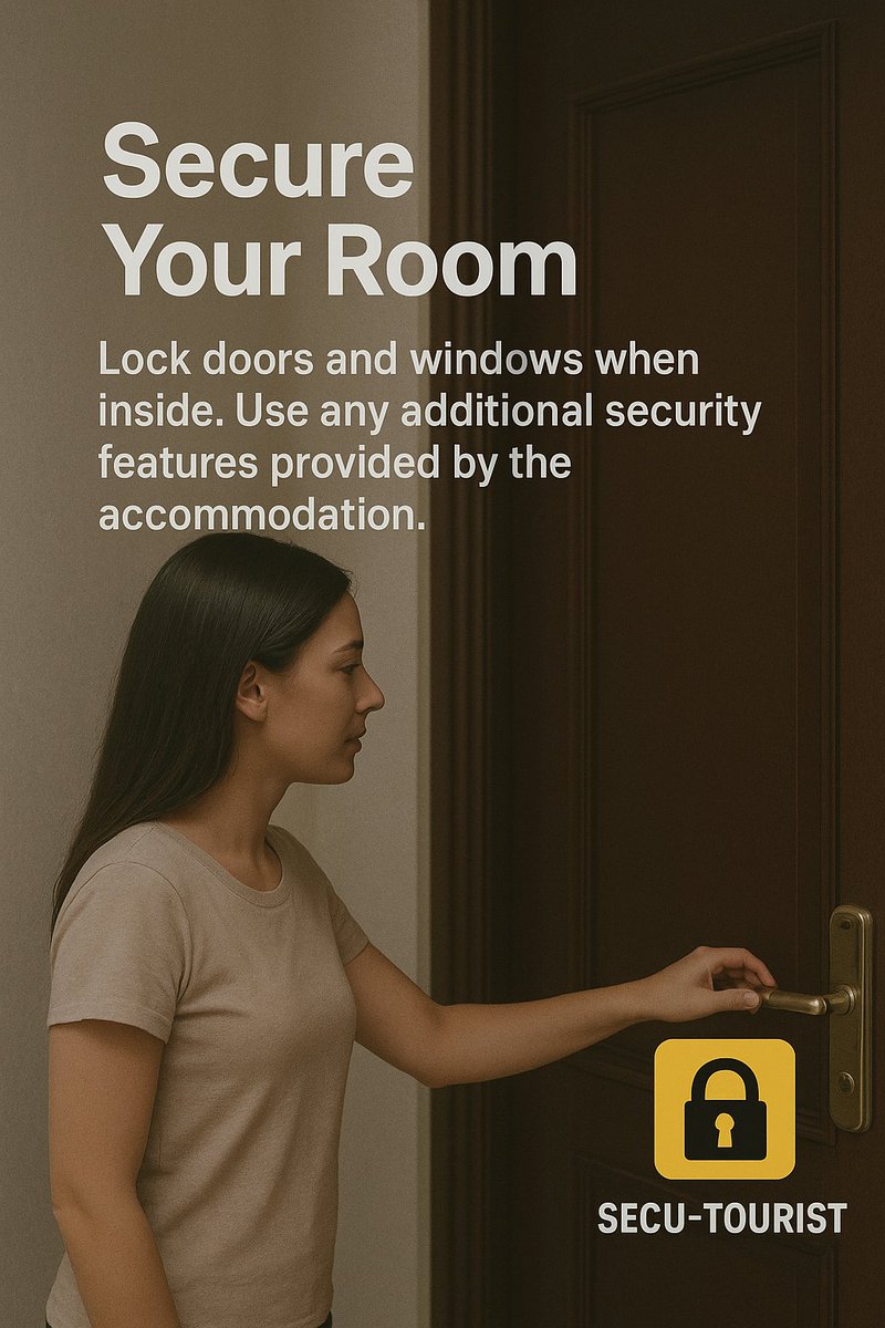 SecuTourist's tweet photo. 🔐Secure Your Room! Lock doors and windows when inside. Use any additional features provided by the accommodation 🏨
#DRTravelAdvice #ExploreWithConfidence #SecuTouristTips #TravelSafeDR #TouristSafety #SafeTravels
#PuntaCana #DominicanRepublic #ExploraRD #RentiRide #SecuTourist https://t.co/fwtQjXygKS