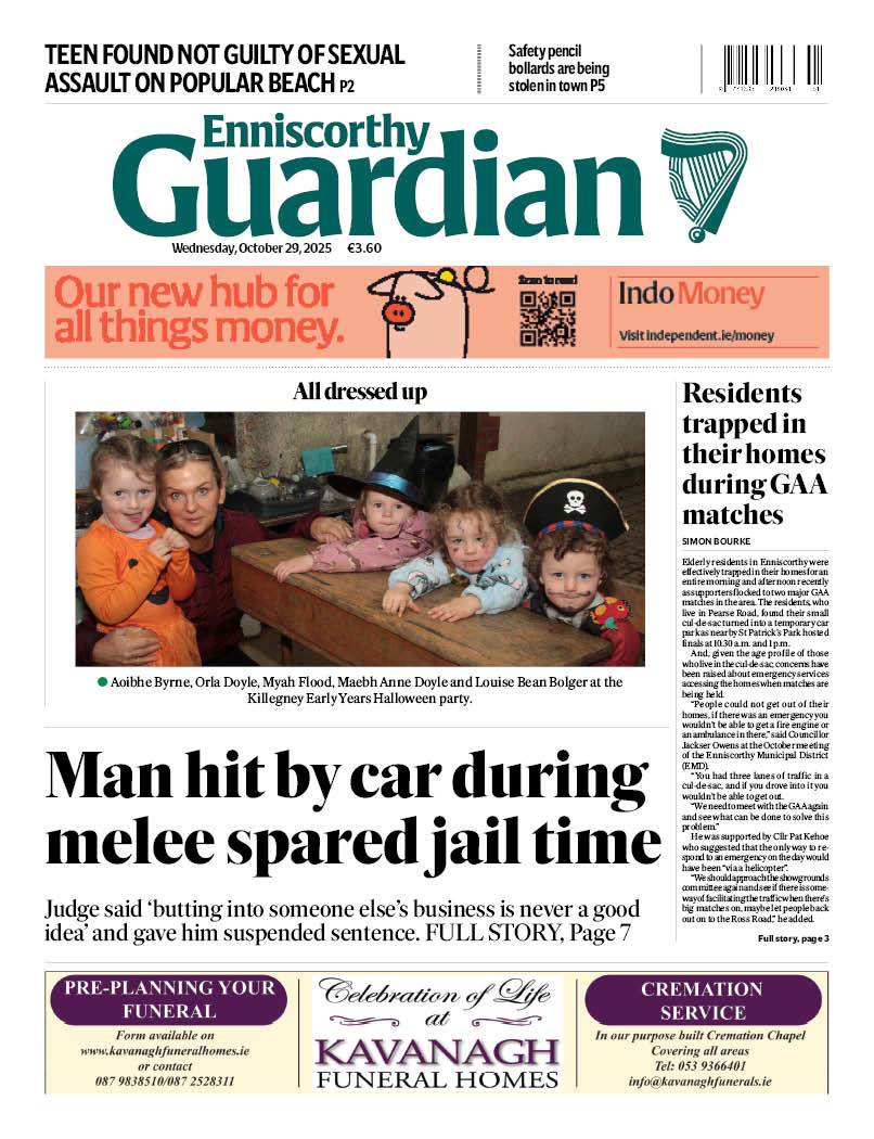 The front page of this week’s <a href="/Wexford_People/">Wexford People</a>, <a href="/newrossstandard/">New Ross Standard</a>, <a href="/GoreyGuardian/">Gorey Guardian</a> and <a href="/EnniscGuardian/">Enniscorthy Guardian</a>.

In shops Wednesday or get it delivered directly to your device. To get started, visit subscribe.independent.ie