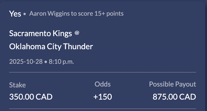 Lets_ARB's tweet photo. Risk-Free Profit of $30 Secured using @OddsJam 🔒

Andrew Wigging Points (14.5) 🏀
Invested: $845 📈
Guaranteed Return: $875✅

Books: (Score/Sports Interaction)📕

Another successful day at the office💰 https://t.co/qy31utrfBM