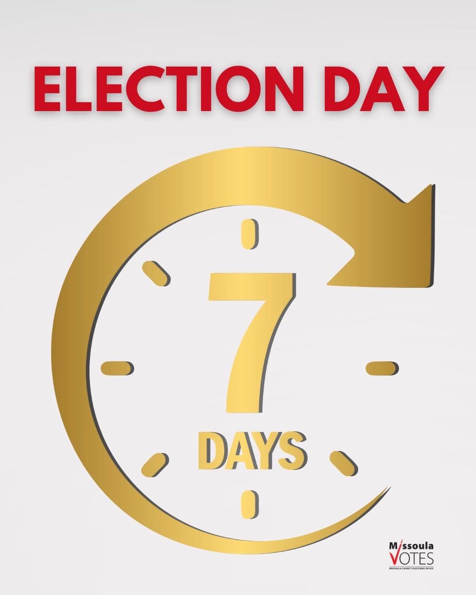 The Nov. 4 Municipal General Election is just a week away, so at this point, it is best to deliver your ballot in person at the Elections Center from 8a-5p Mon-Fri. 
You can also drop it off on Election Day from 7a-8p at one of our seven ballot drops. —> missoulavotes.com