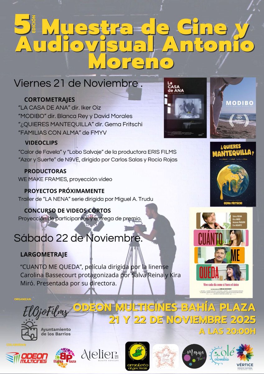 Este viernes 21 de noviembre, el cortometraje documental Modibo, codirigido por Blanca Elena Rey y David Morales, se proyecta en la 5ª Muestra de Cine y Audiovisual Antonio Moreno, en el Cine Odeón Bahía Plaza (Los Barrios, 20:00h). odremanpost.wordpress.com/2025/10/28/apu…