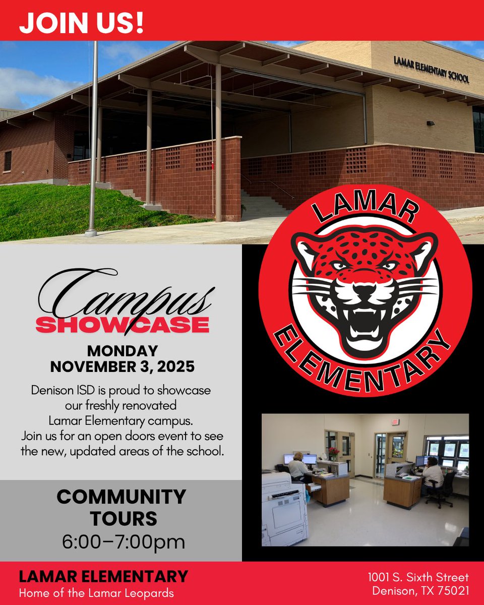 denisonisd's tweet photo. Join us for our final two Campus Showcases at Lamar Elementary and Houston Early Childhood School! https://t.co/jOGaOIqxxP