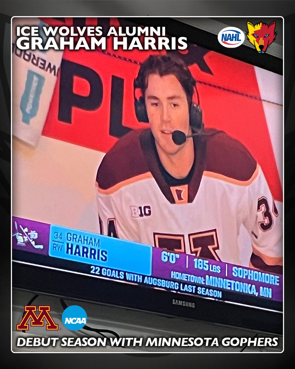 NMIceWolves's tweet image. Ice Wolves alumni Graham Harris (22-24) making big moves in NCAA hockey starting his sophomore season with the Minnesota Gophers playing Division I after spending his freshman year at Augsburg University playing Division III.