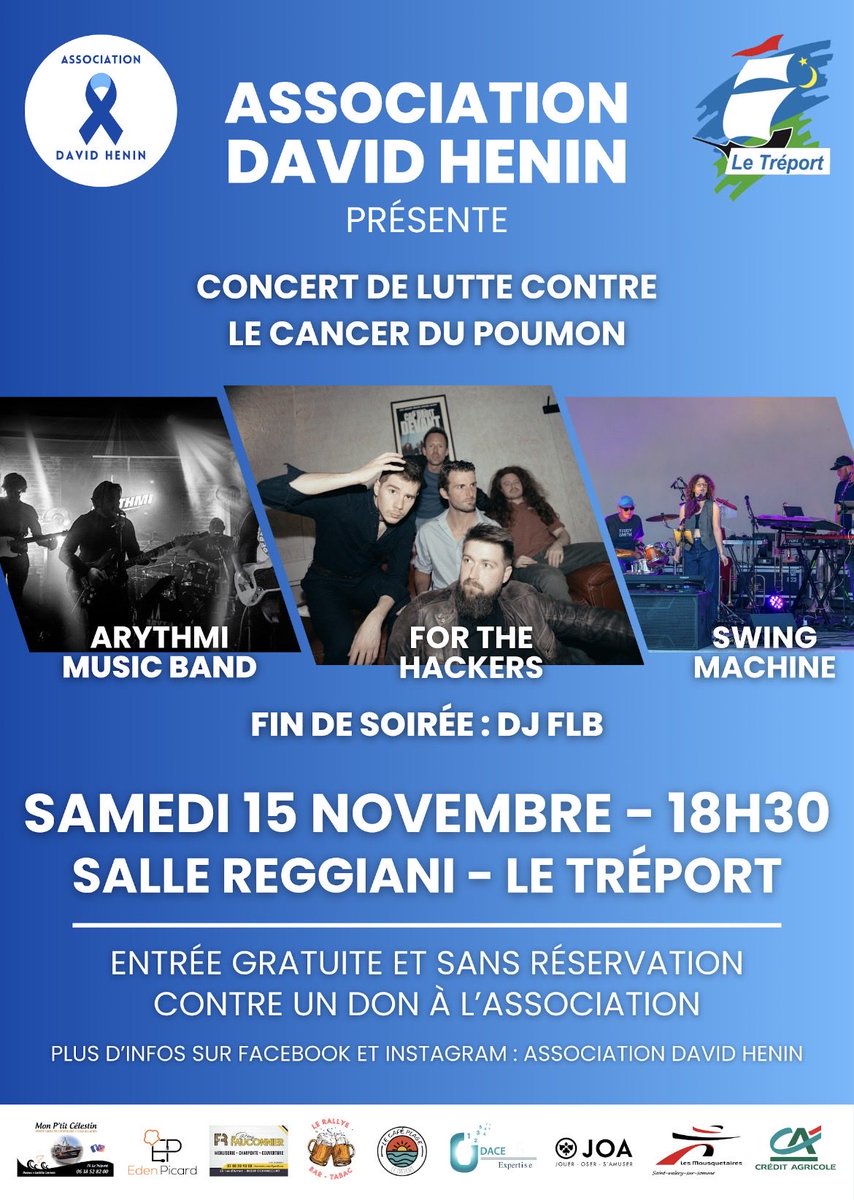 🎸Retrouvez- nous Samedi 15 Novembre à la salle Reggiani du Tréport pour un concert en soutien à Association David Henin 💙