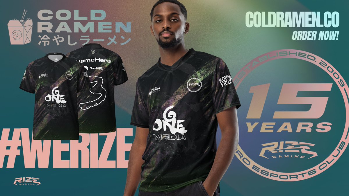 Celebrate 15 Years with us!🎉

In 2010, one year after forming, we became a multi-game esports club, committing to developing and integrating different games in competitive spirit.

To mark this, we're launching a Special 15yr Edition jersey! 

Grab yours: coldramen.co/products/rize-…