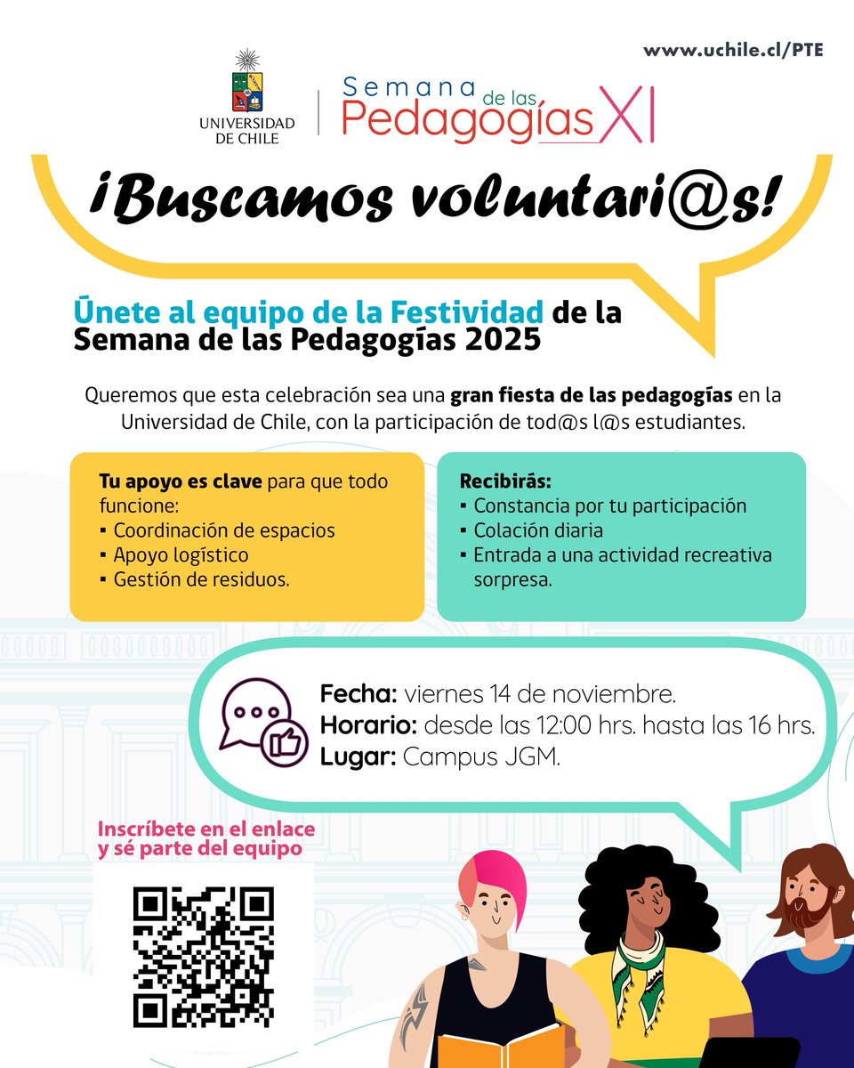 🎉 ¡Buscamos voluntari@s para la Semana de las Pedagogías 2025!

✨ Coordinación de espacios
✨ Apoyo logístico
✨ Gestión de residuos

📅 Fecha: jueves 14 de noviembre
🕛 Horario: 12:00 a 16:00 hrs
📍 Lugar: Campus JGM

Inscríbete aquí: forms.gle/DeFNJWozP1Td4H…