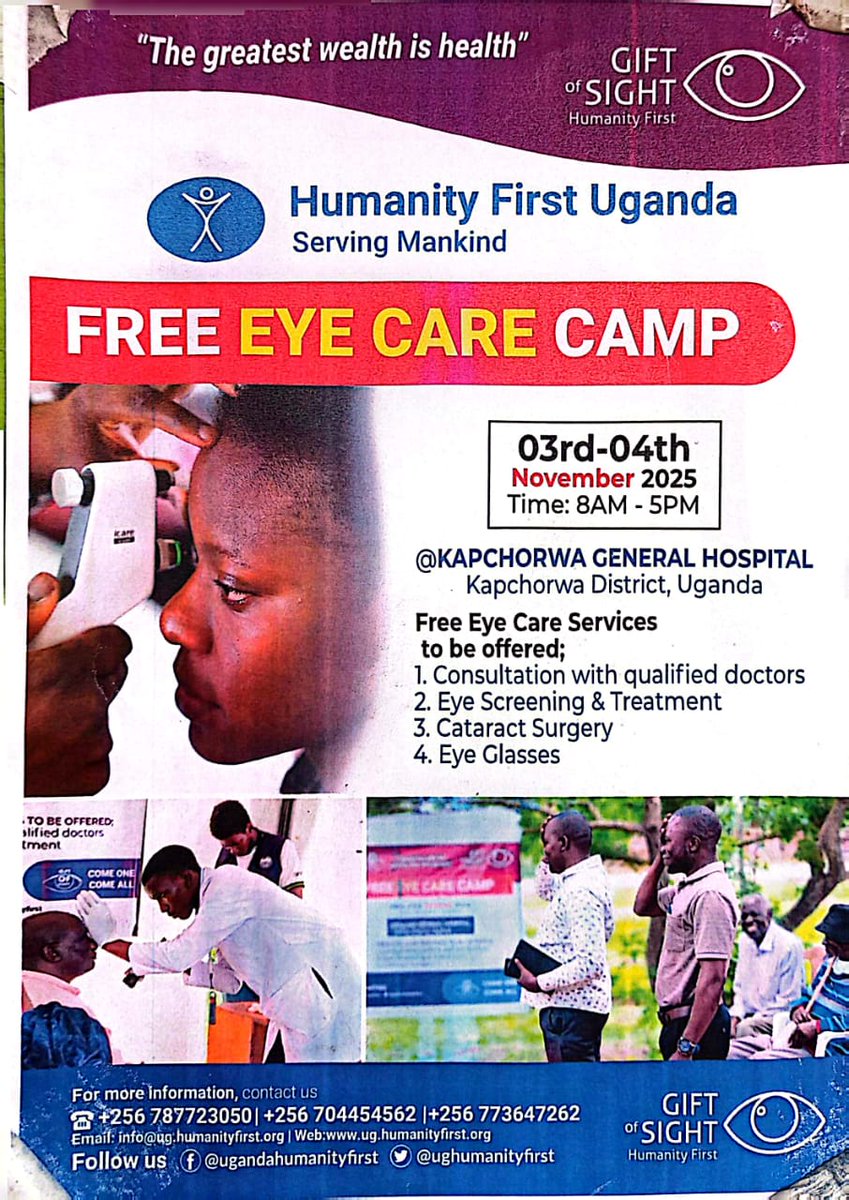 Free #Eye 👁 Care Camp by 
<a href="/UgHumanityfirst/">Humanity First Uganda</a> at Kapchorwa General Hospital at <a href="/KapchorwaDLG/">Kapchorwa District Local Government</a>.
#Sebei <a href="/MinofHealthUG/">Ministry of Health- Uganda</a>