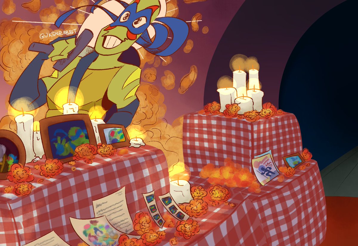 jksnrabbit's tweet photo. 'oh dead leo, we're really in it now'
just remembered i have twitter :p 
THE NEON VOID fanart for @sugarpastelTMNT based off of chapter 6!! @notsotinyblob 's the og artwork in the fic. go read it, its the fic of all time https://t.co/NhQPpgbf7Z