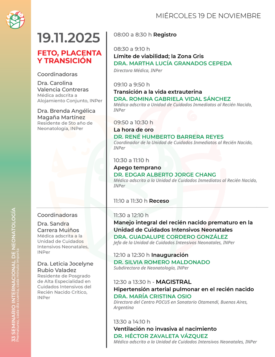 INPer_mx's tweet photo. 33 SEMINARIO INTERNACIONAL DE NEONATOLOGÍA  #Prematurez, cada día cuenta, cada minuto importa  Del 19 al 21 de noviembre, 2025  

AVALADO POR @NeonatologiaMex
RECONOCIDO @CMCPNEONATO 

¡INSCRÍBETE! https://t.co/V45DRlYdp6 

SEDE Auditorio Dr. Samuel Karchmer K. del @INPer_mx https://t.co/sTBLGfYC9J