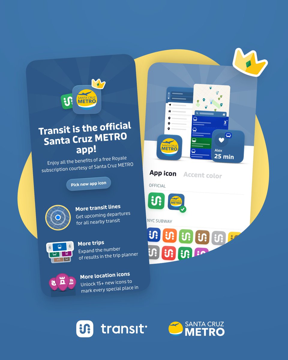 SantaCruzMETRO's tweet image. All METRO riders now get Transit Royale for FREE in the @transitapp! 🚍✨

Have you checked it out yet? With Royale, you can ride with friends, personalize your app, and compete for the crown on your favorite route. 👏

#transitapp #santacruzmetro