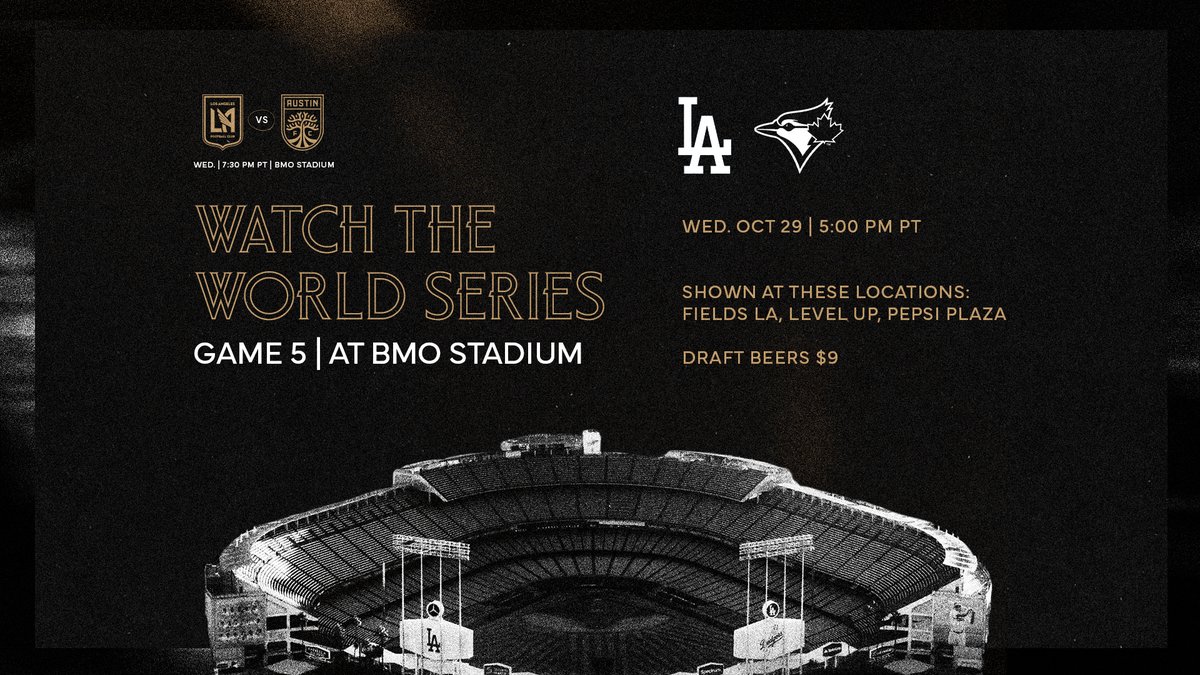 LA Doubleheader ⚽️x⚾️

Watch Game 5 at <a href="/BMOStadium/">BMO Stadium</a> before our playoff match tomorrow.

🍻 Specials
🎟️ lafc.me/4o27QYT