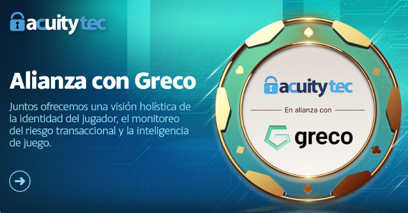 Acuitytec_ES's tweet photo. Nos hemos asociado con Greco para ofrecer una visión integral de la identidad del jugador, el análisis de riesgo transaccional y la inteligencia del juego.

Esta colaboración permite a los operadores de iGaming adelantarse al abuso de bonos y proteger a los jugadores genuinos.