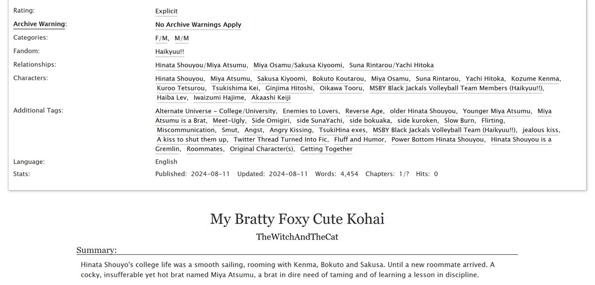 WitchyAndCat's tweet photo. After a long break, Witchy is back - with a new CH. of "My Bratty Foxy Cute Kohai" on AO3 | #atsuhina E-rated, college AU, meet ugly, roommates, age reverse, slow burn, bratty Atsumu + gremlin, power bottom Shoyo, #omigiri &amp; #SunaYachi getting together side pairs. Enjoy it 🧡💛 https://t.co/2GZe5ucMBL