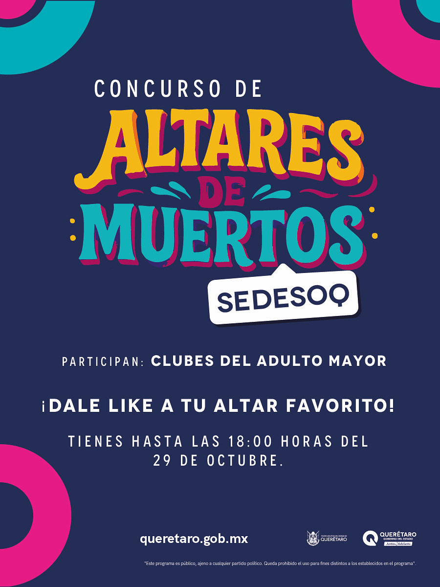 📸✨ ¡Participa en nuestro Concurso de Likes con los Clubes del Adulto Mayor! 

Las fotos de altares están publicadas en nuestra página de facebook.

LINK: goo.su/nL7as

La foto con más “Me gusta” hasta el miércoles 29 a las 18:00 horas será la ganadora 🏆🎉