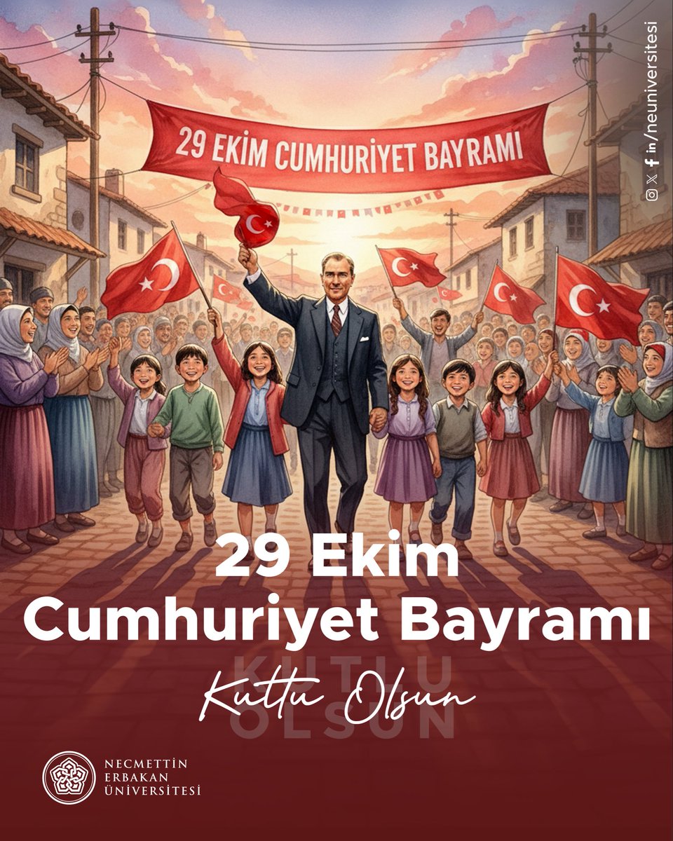 29 Ekim #CumhuriyetBayramı’mız kutlu olsun!🇹🇷

Cumhuriyetimizin kurucusu Gazi Mustafa Kemal Atatürk başta olmak üzere, İstiklal Mücadelemizin bütün kahramanlarını rahmetle anıyoruz. 
 
#NEÜ ❤️