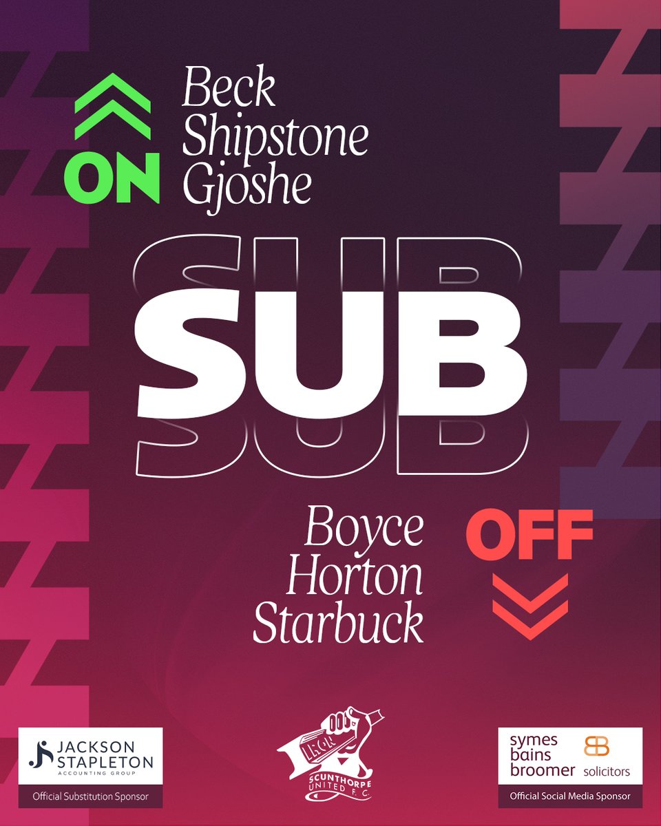 🔄 27’ 𝐈𝐑𝐎𝐍 𝐒𝐔𝐁𝐒𝐓𝐈𝐓𝐔𝐓𝐈𝐎𝐍𝐒

⬅️ Andrew Boyce, Joe Starbuck, Branden Horton
🔛 Mark Beck, Harry Shipstone, Jonathan Gjoshe

🔁 ꜱᴜʙꜱᴛɪᴛᴜᴛɪᴏɴꜱ ᴀʀᴇ ꜱᴘᴏɴꜱᴏʀᴇᴅ ʙʏ ᴊᴀᴄᴋꜱᴏɴ ꜱᴛᴀᴘʟᴇᴛᴏɴ ᴀᴄᴄᴏᴜɴᴛᴀɴᴛꜱ

(IRON 0-0 BORO U21)

🤝 “Running a