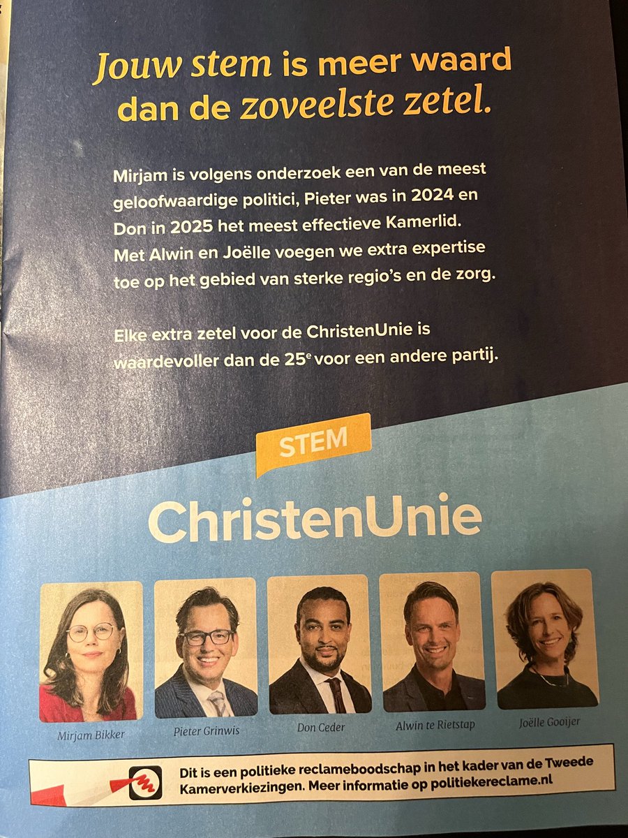 Ook wel omdat de NOS de ChristenUnie zo weinig ziet staan maar ook om zoveel meer stem ik ChristenUnie! De respectvolle stijl van Mirjam Bikker verdient het!