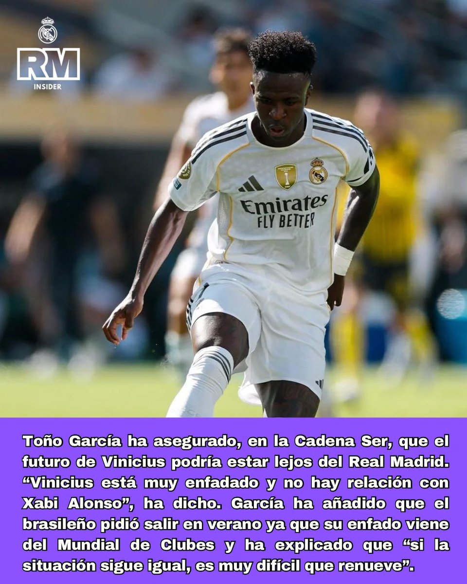 🚨 LA RENOVACIÓN DE VINICIUS CON EL REAL MADRID, CADA VEZ MÁS DIFÍCIL
 
  ⚽ #Vinicius y #XabiAlonso no tienen una buena relación desde el Mundial de Clubes.

  ✅ El brasileño pidió salir en verano y, si nada cambia, no renovará con la entidad merengue.

#RealMadrid #HalaMadrid