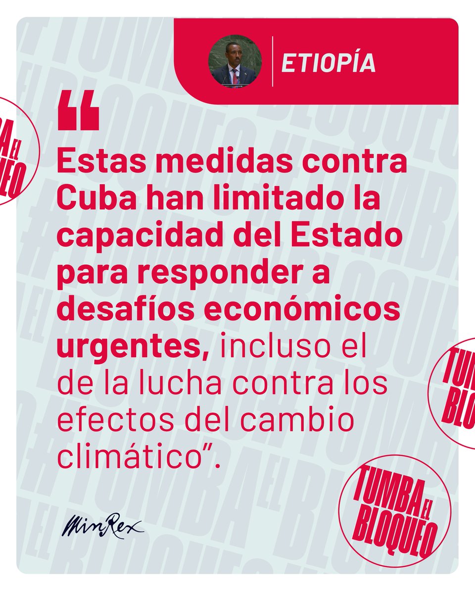 🌍 África reafirmó en la ONU su apoyo a Cuba. 🇪🇹🇦🇴🇿🇦

Etiopía, Angola y Sudáfrica condenaron el bloqueo que afecta al pueblo cubano y destacaron la solidaridad histórica entre la isla y el continente africano. 🤝🇨🇺

#TumbaElBloqueo