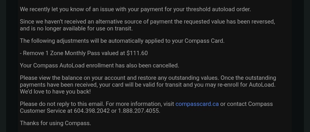 My payment for Montly Pass of Compass card declined even tho nothing is actually any issue.
My bank has enough money, in addidon my account has money either on Compass application.
First of all, I've never used it outsi of Zone 1 this month