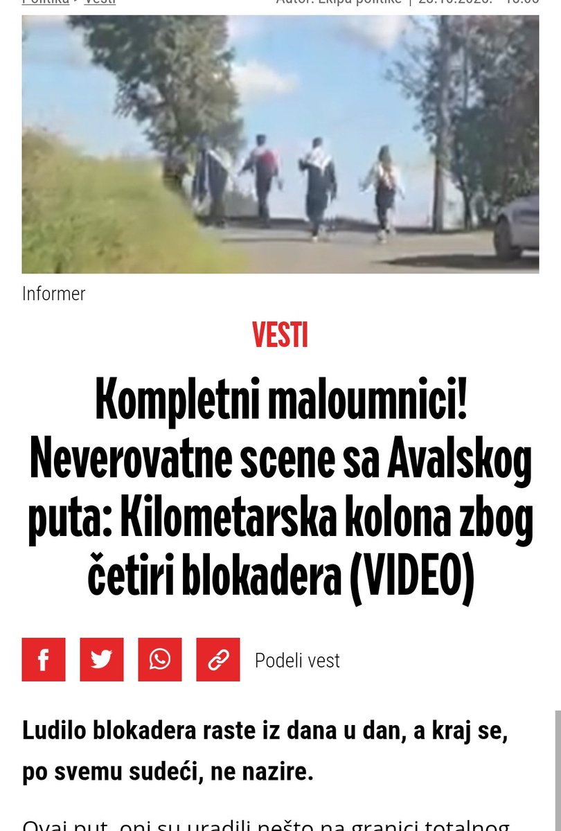 Milojesluzbenik's tweet photo. Sramota bez granica! Četvoro ljudi blokira put i pravi haos hiljadama građana koji pošteno rade i žive. Ovome se mora stati na kraj! 🚫🇷🇸
#BlokadaBesmisla #Srbija #Avala #HaosNaPutu #BezObziraNaNarod #Sramota #RedIRad #PodrškaGrađanima https://t.co/4yxDdJnQxb