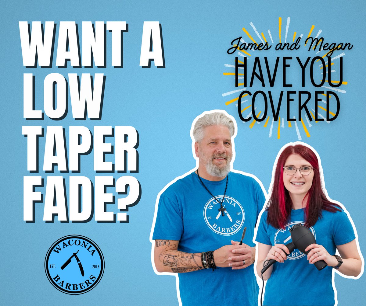 Parents, are your kids requesting the "Low Taper Fade?" Megan &amp; James can give them exactly what they want! Book now with our talented staff at waconiabarbers.com!