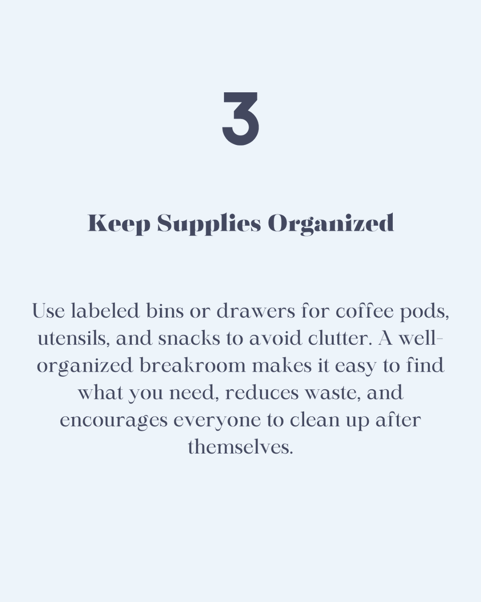 DBSCleaning's tweet photo. Use these 3 cleaning tips to create a space that encourages healthy habits, boosts morale, and keeps germs away. Regular wipe-downs, organized storage, and mindful cleanup make all the difference. Choose DBS Building Solutions to help keep your breakroom spotless and welcoming! https://t.co/edsuqPeUwF