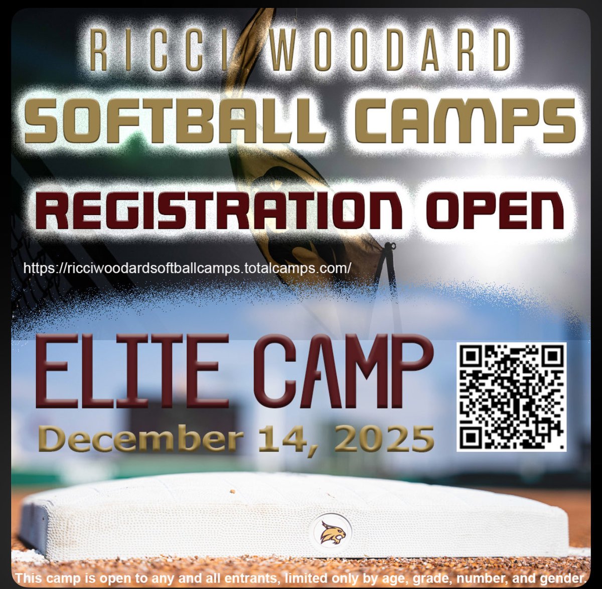 Texas State Softball (@txstatesoftball) on Twitter photo π¨π¨ SPOTS FILLING FAST π¨π¨
Spots for the the Dec. 14th clinic are filling up fast. Donβt miss out on your chance to work with TXST head coach Ricci Woodard, her staff, and the Bobcat players. 
Register now! ππ½
β¦ciwoodardsoftballcamps.totalcamps.com/About%20Us π¨π¨ SPOTS FILLING FAST π¨π¨
Spots for the the Dec. 14th clinic are filling up fast. Donβt miss out on your chance to work with TXST head coach Ricci Woodard, her staff, and the Bobcat players. 
Register now! ππ½
β¦ciwoodardsoftballcamps.totalcamps.com/About%20Us
