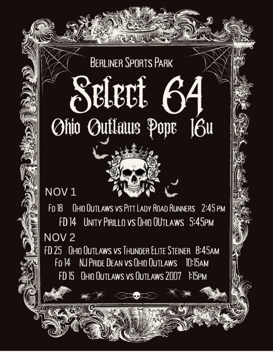 Looking forward to this weekend at Select 64 in Columbus, OH! Come watch us play!🖤🤍
<a href="/CoachMFrezzotti/">Magali Frezzotti</a> <a href="/JoRichwood/">Jordan</a> 
<a href="/mandygardner24/">Mandy Gardner-Colegate</a> <a href="/livforshey/">Livi Forshey</a> <a href="/Coach_mcGuem/">Matthew Guemmer</a> <a href="/CoachCourtOSU/">Courtney Vierstra</a> <a href="/Coach2K_OSU/">Kirin Kumar</a> <a href="/Forever_Jordann/">Jordan Dail</a> <a href="/lexxx_20/">Alexis Gallagher (Bower)</a> <a href="/madimccrady1022/">Madi</a> <a href="/CoachPena_BSU/">Helen Peña</a> <a href="/avrey_steiner/">Avrey Steiner</a> <a href="/FlyerSoftball/">Dayton Softball</a>