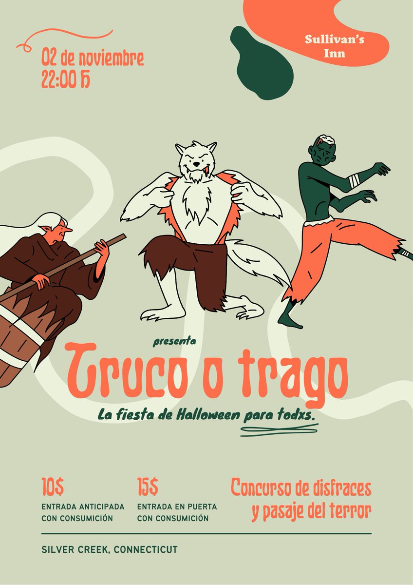 El Sullivan's Inn abre las puertas para mi evento preferido del año. Jocelyn y yo seguiremos con la tradición anual de Halloween en el hotel. Os esperamos a todos el domingo. ¡No olvidéis vuestro disfraz!