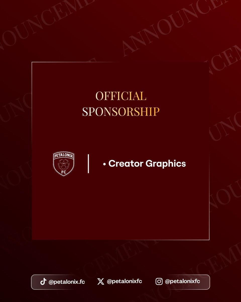 petalonixFC's tweet image. Big moves only! 💥
We’re thrilled to announce Creator Graphics as an Official Sponsor of Petalonix FC.
Together, we create. Together, we rise. 🌟⚽