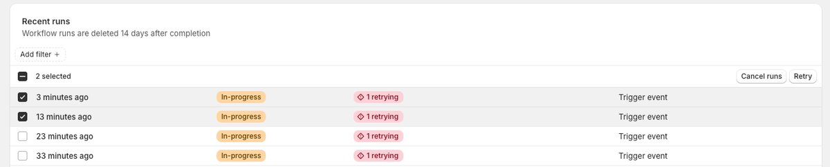 thenuschke's tweet image. Today Flow is rolling out the ability to cancel in progress workflow runs. This is especially helpful if the run is waiting a long time or if it is retrying due to a transient error. Cancelling the run allows you to fix and immediately retry it.