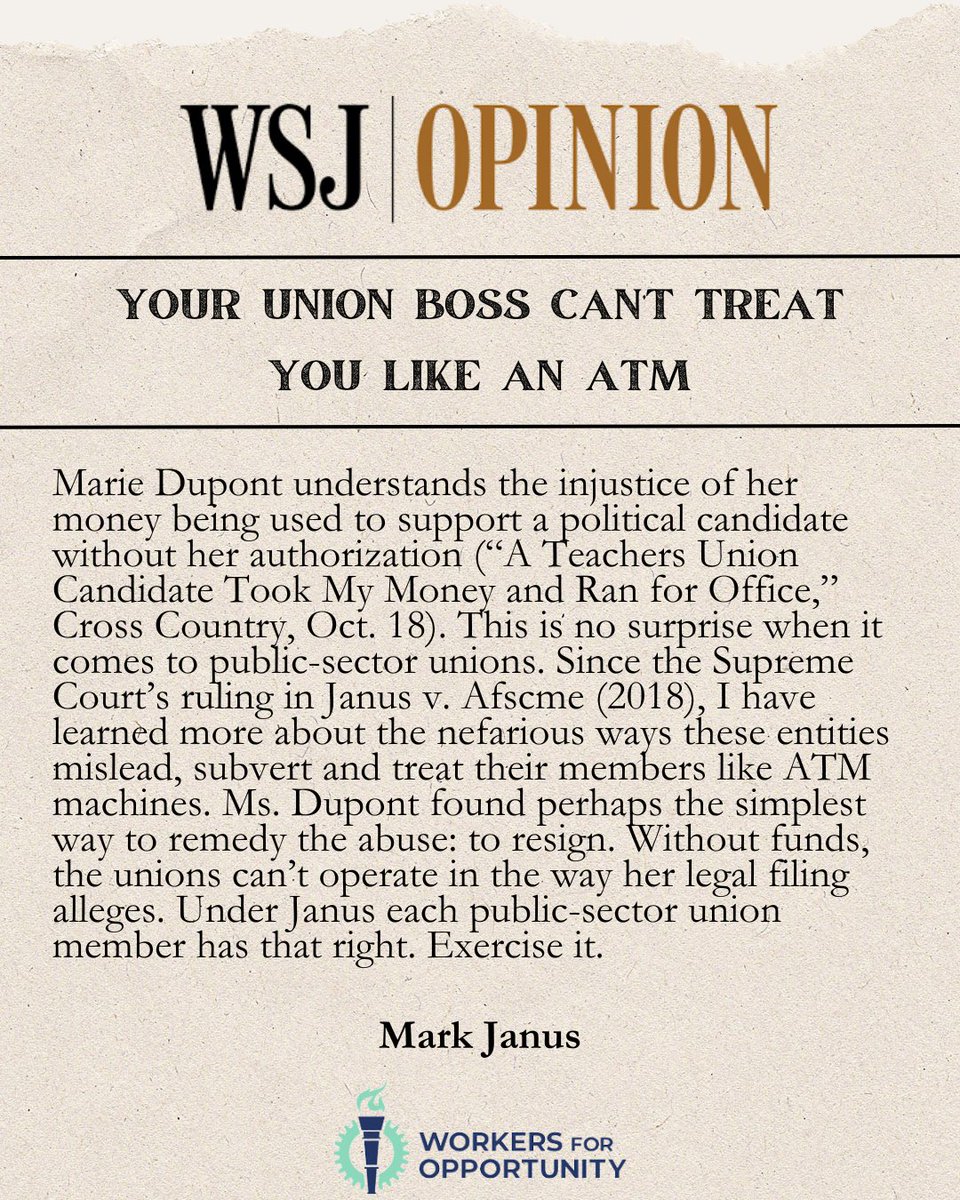 Mark Janus calls out union's misuse of member dues in <a href="/WSJopinion/">Wall Street Journal Opinion</a>. 

Read more here: wsj.com/opinion/your-u…