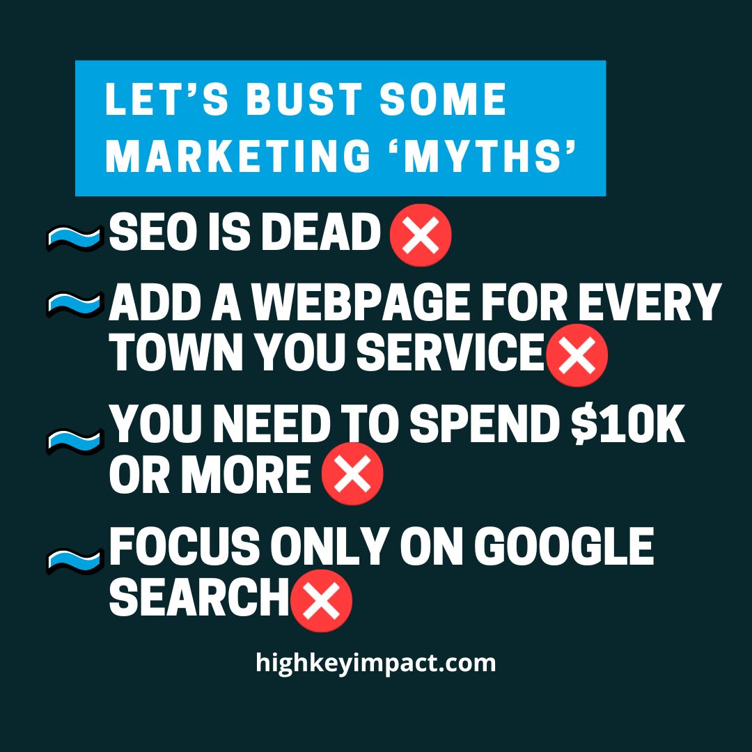 highkeyimpact's tweet photo. 𝗜𝘁'𝘀 𝘁𝗶𝗺𝗲 𝘁𝗼 𝗯𝘂𝘀𝘁 𝘀𝗼𝗺𝗲 𝗺𝗮𝗿𝗸𝗲𝘁𝗶𝗻𝗴 𝗺𝘆𝘁𝗵𝘀

From 'SEO is dead' to 'You need a massive budget to make an impact,' we’re here to set the record straight. https://t.co/HlnFE8Camw