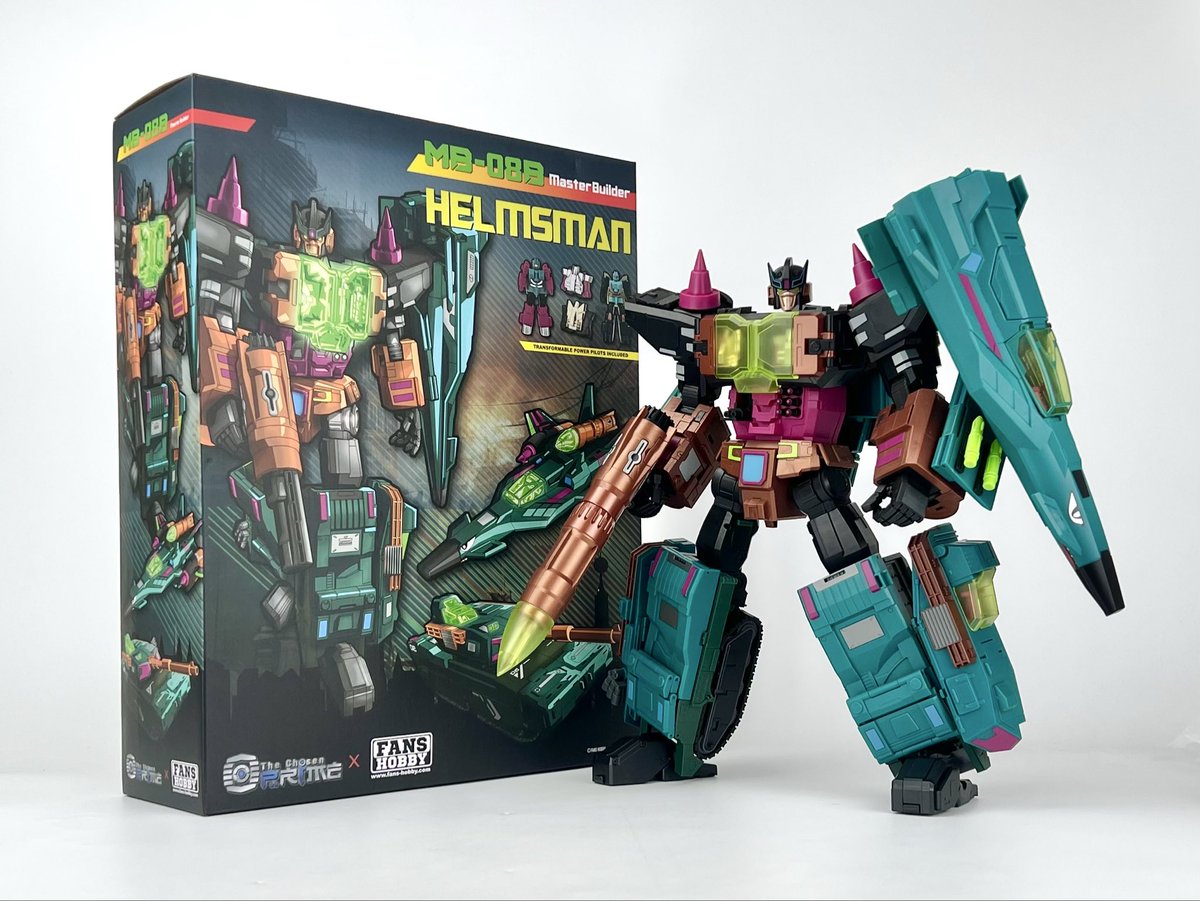 fans_hobby's tweet photo. 1. MB-08B HELMSMAN + big packaging box! 
2. Team up with other members! 

Another great collaboration with @chosenprime &amp; @GetRightRobot (also Thks for the great box illustration), enjoy! 

#fanshobby #thirdpartytransformers #tfcon #tfconchicago #thechosenprime #getrightrobot https://t.co/gCffV28yKE