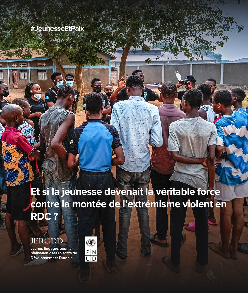 JERODDRDC's tweet image. Et si la jeunesse congolaise devenait la vraie force contre l’extrémisme violent ? 🇨🇩
Les JERODD agissent déjà 💪🏽 : sensibiliser, dialoguer et mobiliser pour prévenir la radicalisation et bâtir la paix. 
#JERODD #JeunesseEtPaix #ODD16 #CohesionSociale @PNUDRDC