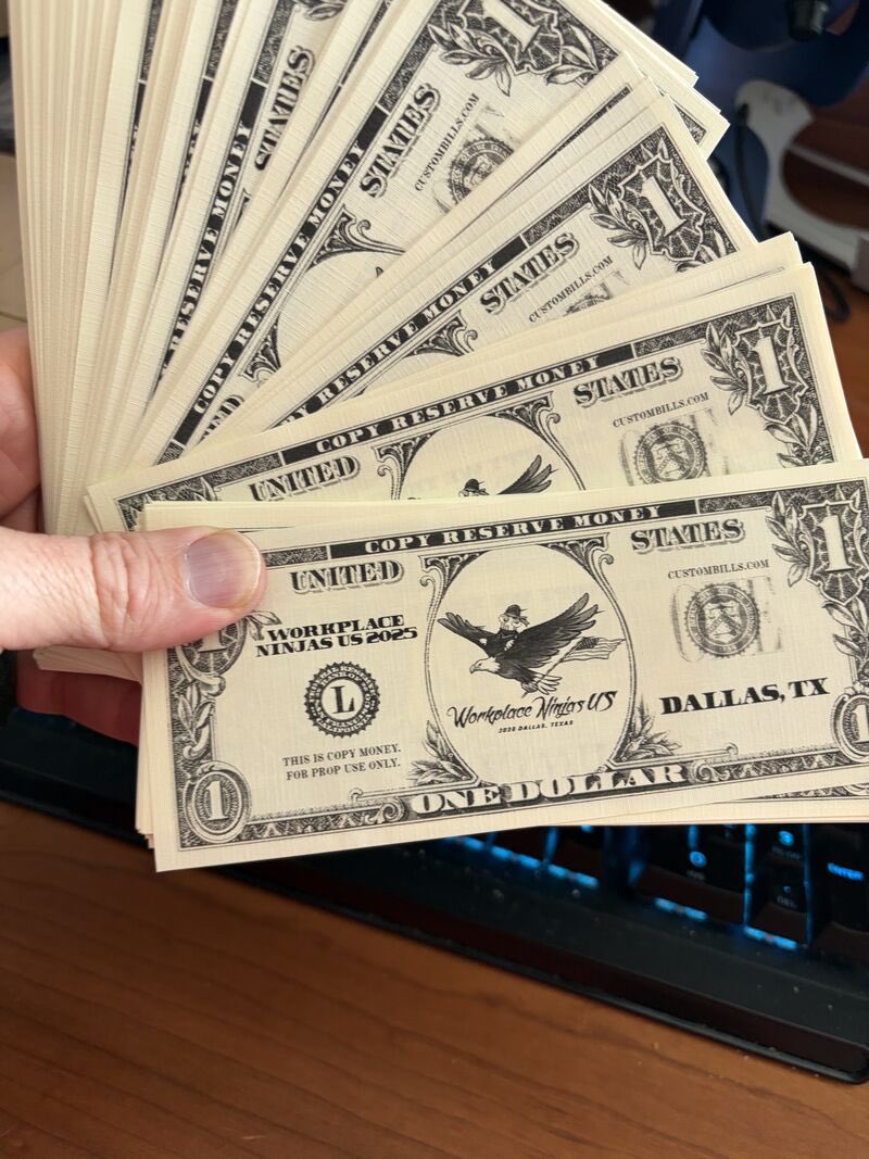 Let me introduce you to the official currency of <a href="/wpninjasus/">Workplace Ninjas US</a> known as #Clippy Buxx 

These dollars are going to be used by our attendees to buy all sorts of special things like swag, badge tokens and so much more. 

Our commitment to fun and entertainment for every single