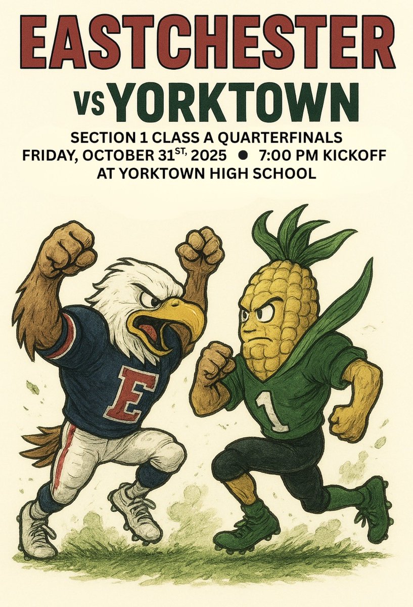 Section 1 Quarterfinals Friday Night at <a href="/YtownHuskers/">Yorktown Football</a>

<a href="/Eagle___Nation/">EHS ATHLETICS</a> <a href="/KDJmedia1/">Kevin Devaney Jr.</a> <a href="/hoopsmbd/">Mike Dougherty</a> <a href="/FaMSportsVF/">FaM Sports New York Varsity</a>