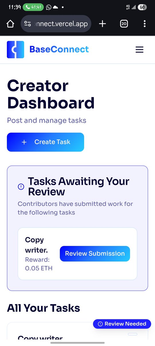 DChiefBuilder's tweet image. While others sleep, my team and I build.

The Creator Dashboard is shaping up, where creators post, manage, and review tasks seamlessly.

Building trustless opportunities on-chain.

           ⚡ Powered by Base 🟦

#BaseConnect #OnchainWork #Web3 #Base