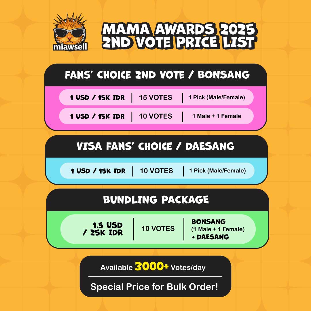 WTS WANT TO SELL VOTE MNET+ | MAMA AWARDS 2025 

Available: 3000 votes/day✅

🐾 Fans' Choice 2nd Vote / Round 2 / Bonsang
🐾 Visa Fan's Choice of The Year / Daesang

🗓Oct 30 - Nov 10
💰QRIS/INA BANK-E Wallet/PayPal

t. wts wtb buy sale vote mama 2nd 1st