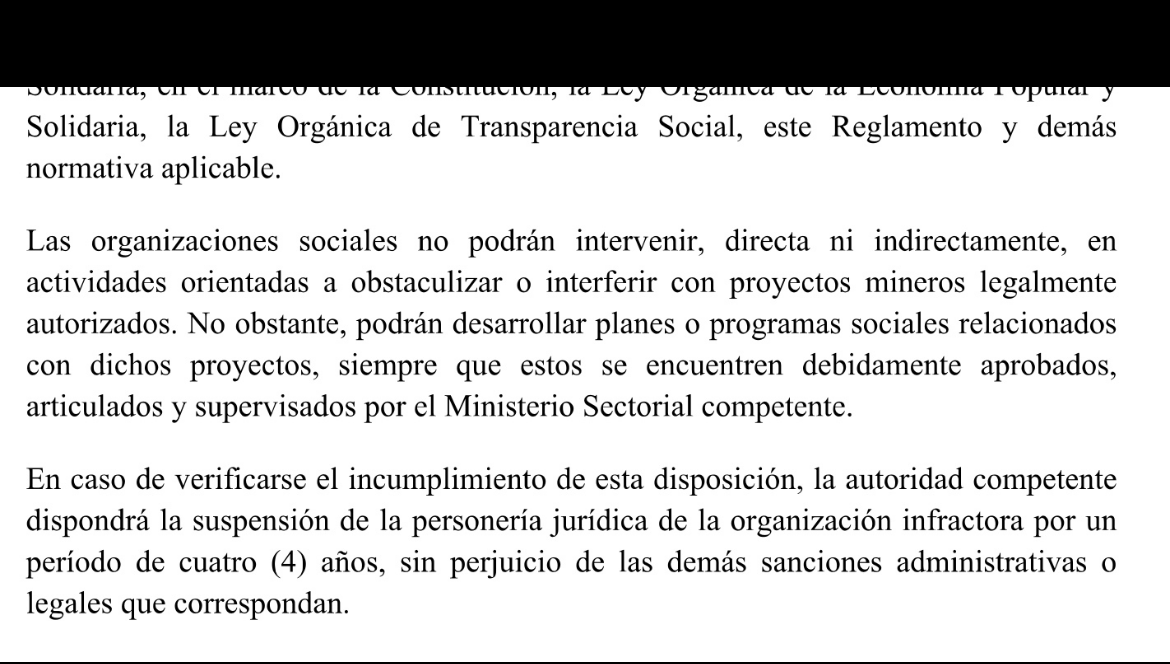 El nuevo reglamento de Transparencia Social prohíbe que cualquier organización se manifieste contra la minería o perderá la personería jurídica. Tras la histórica marcha de Cuenca, ADN quiere anular la libre expresión de la gente. Votar NO es defender la libertad y la democracia.