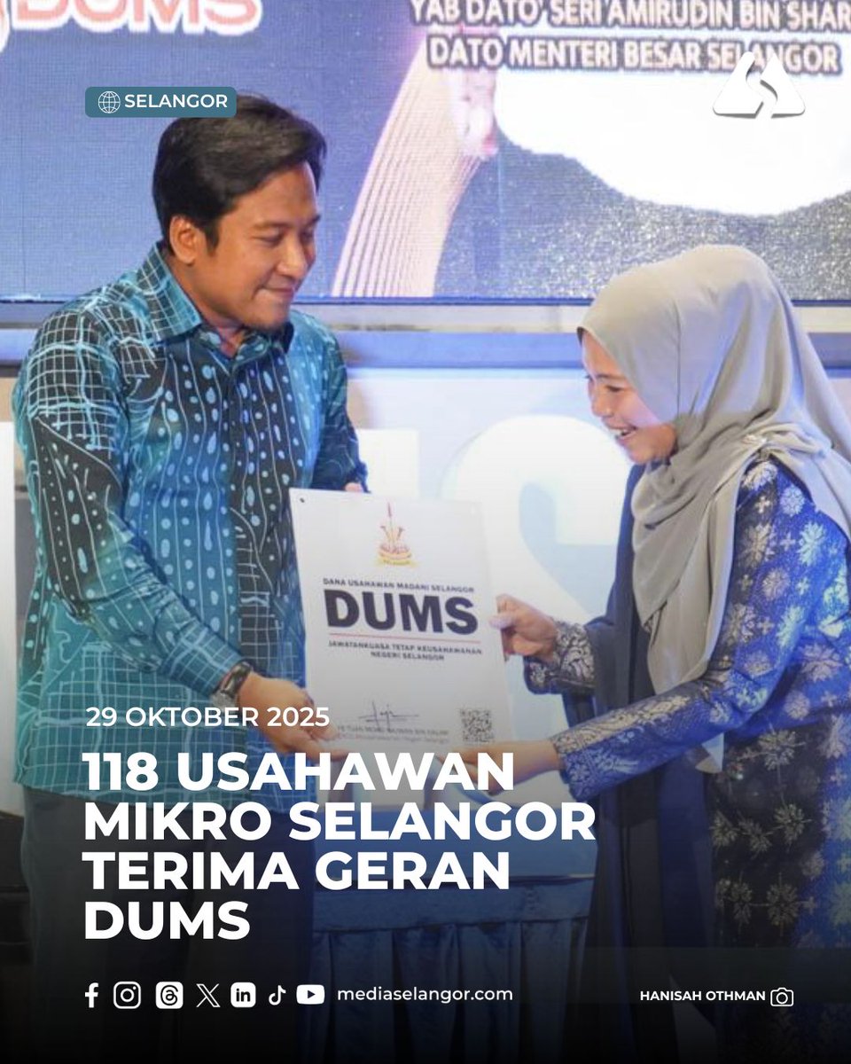 Media_Selangor's tweet photo. Seramai 118 usahawan mikro di Selangor menerima geran di bawah program Dana Usahawan Madani Selangor (DUMS) bagi membantu memperkukuh dan mengembangkan perniagaan masing-masing.
Artikel penuh: https://t.co/6JTjC7c13L
#MediaSelangor #DUMS https://t.co/B8VePWW2xY