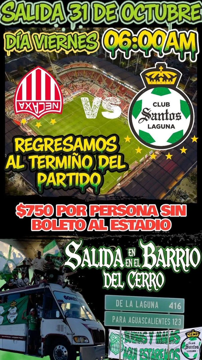 Hay opciones para viajar a Aguascalientes el viernes a alentar al <a href="/ClubSantos/">Club Santos</a>, para que nadie se quede en casa. 

Ayúdanos con un RT para que llegue a los Guerreros que quieran ir a apoyar de visita a los Guerreros🇳🇬.