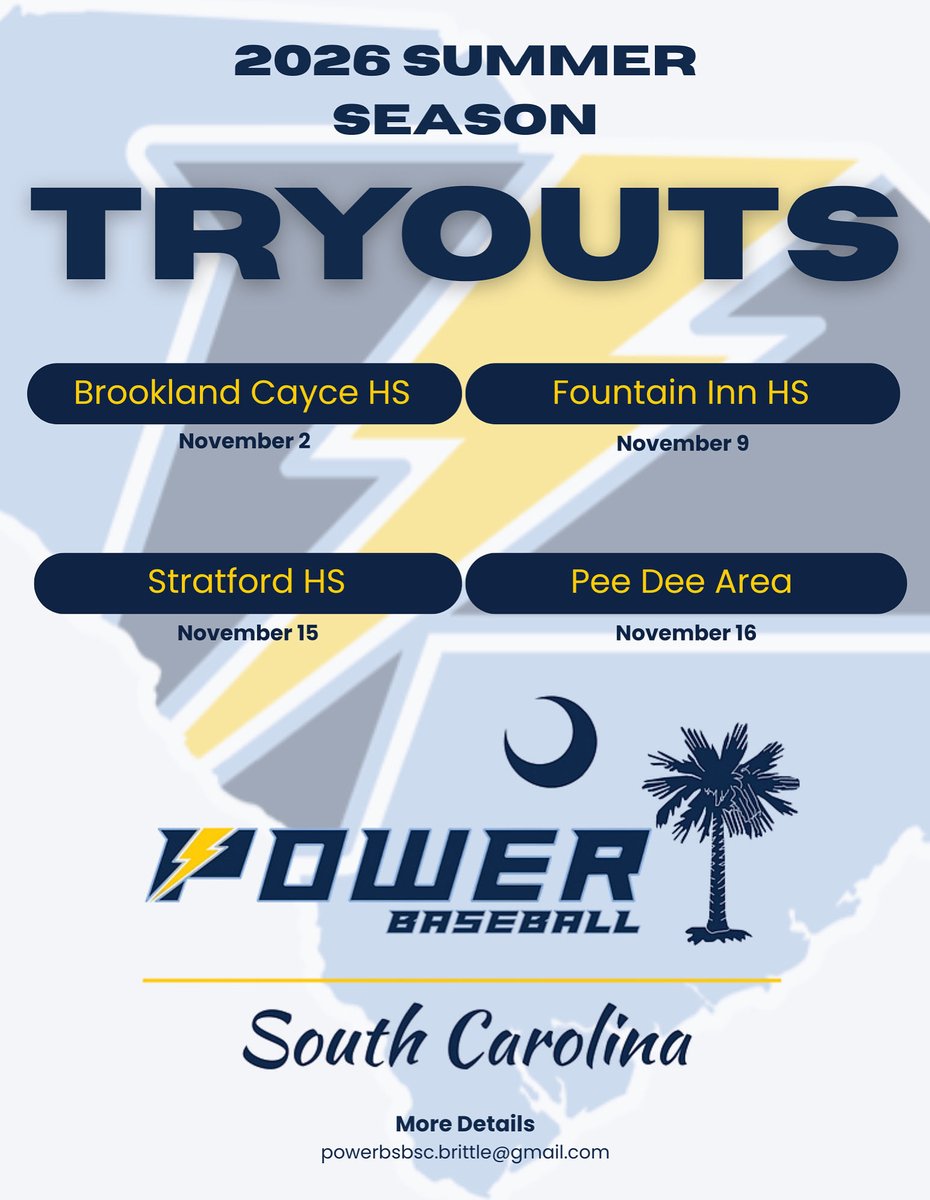 PowerBSB_SC's tweet image. Join us for our 2026 Summer Season Tryouts! 

Select location in registration

It’s time to #PowerUp ⚡️

🔗 powerbsb-sc.sportngin.com/register/form/…