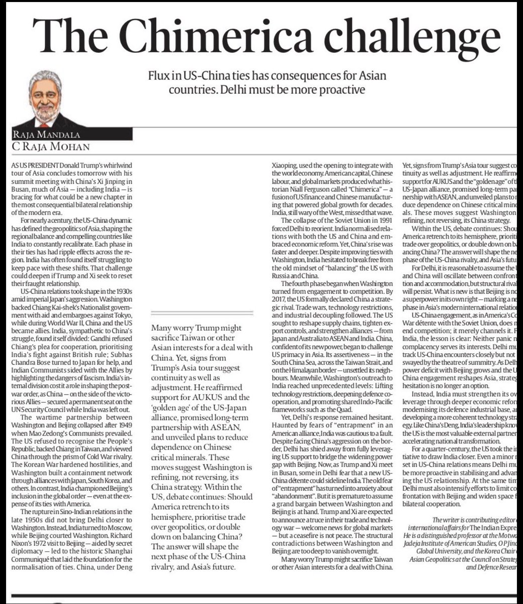 MohanCRaja's tweet photo. On India and the Trump Xi Summit: https://t.co/ideRD66n0x