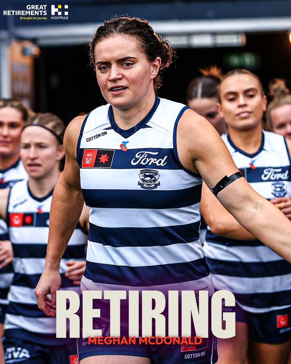 “This game, the clubs and communities where I’ve played it, and the people I’ve played it with, have changed the course of my life.” 💙🤍

Geelong captain Meg McDonald has announced she will retire at the end of the season.

Honouring this year's retirees, thanks to <a href="/Hostplus/">Hostplus</a>.