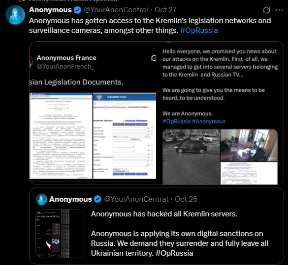 You literally posted: “Anonymous has hacked all Kremlin servers...” Then: “We never said we hacked kremlin.ru.” Nice recovery... Pick one... champ...