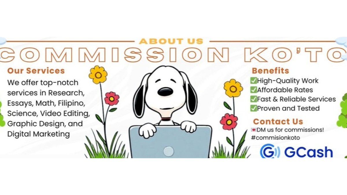 Overwhelmed with schoolwork or projects? 💻✍️

Let Commission Ko ‘To handle it for you! We deliver high quality work for an affordable price! ✨

#FeedbackKoTo
#commsX

❀Tags: lf clients academic commissioner research commissioner thesis commissioner graphic designer