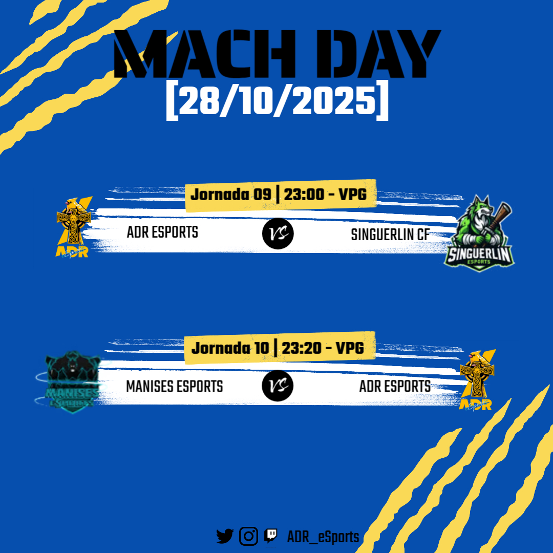 ADR__eSports's tweet image. ⚜️💛💙 ~ | COMPETICION | ~ ⚜️💛💙

🏆 3º  VPG
⏳ 23:00 🆚 @SinguerlinCP 
🗓️ 9º JORNADA

🏆 3º VPG
⏳ 23:20 🆚 @MANISESeSports 
🗓️ 10º JORNADA